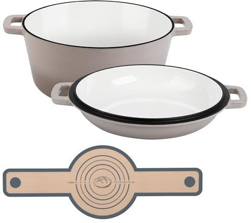 E-far 5 Quart Cast Iron Dutch Oven Pot with Lid - Khaki
