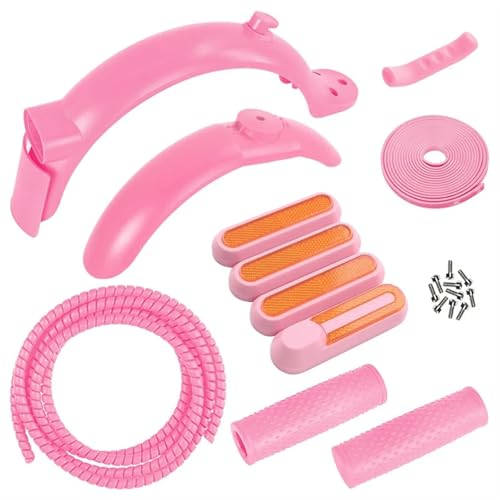 MUEOSI Modifikation des hinteren Kotflügels, 7-teiliges Set for Elektroroller, for Xiaomi, M365/Pro/Pro2, Kotflügel, Radabdeckung, Schutzleitung, Wickelrohre Reflexstreifen(Pink)