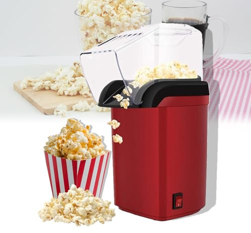 1200W Electric Popcorn Maker,popcorn Machine with Hot Air Circulation,Popping Measuring Cup,Oil-free & Fat Free and Healthy Snacks,for Kids, Movie Nights, Parties, Home, Retro Red