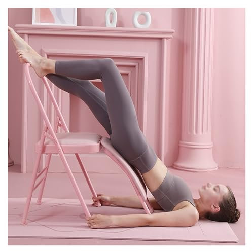 MZZKFC Yoga Stuhl Double Beam Design Yoga Assist Klappstuhl Mit Abnehmbarer Lendenwirbelstütze, Rosa Yoga-Hocker Mit Rutschfester Fußstütze, Yoga-Stuhl Für Haus/Büro
