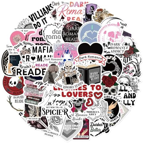 50 Pack Dark Romance Book Stickers, Waterproof Vinyl Bookish Stickers | for Kindle, Scrapbook, Water Bottles, Laptops, Gothic Rose Skull Reading Decals for Book Lovers, Reading Enthusiasts, Studen