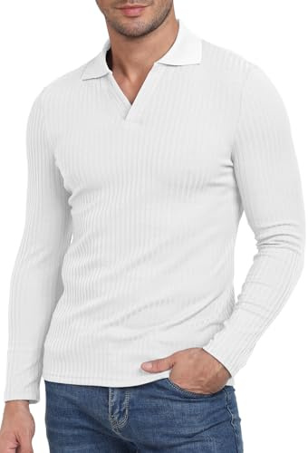 AIYINO Long Sleeve t Shirt Mens Smooth Skin Friendly Polo Top White L