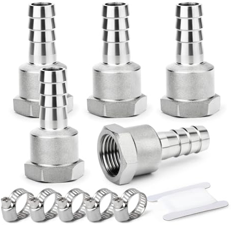 ERGAOBOY 5 Pieza Racores de acero inoxidable 304 con espiga, de 16 mm a rosca hembra BSP de 3/4, conectores industriales de compresión para sistemas de agua, combustible, aire y hidráulicos