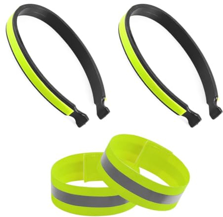 AIYVELU 4 pezzi MFermaglio per pantaloni con riflettore,catarifrangente bici,clip riflettente, clip per pantaloni da bicicletta, cavigliere elastiche, cavigliere per ciclisti, giallo fluo, giallo
