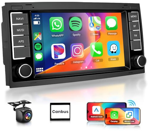 4G+64G Car Radio for VW Touareg 2004-2011/VW Transporter Ts Multivan 2004-2009(without Car AMP) DSP Carplay Android Auto, Hodozzy 7 1280P Touch Screen Android Car Stereo BT 5.0 GPS WiFi FM SWC Camera