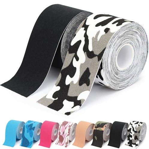 Milifox 2 Pack Kinesio Tape Wasserdichtes Physio Tape 5 m x 5 cm Gerolltes elastisches Baumwollband zur Unterstützung von Körpermuskeln und Gelenken,Schwarzes Tarnmuster