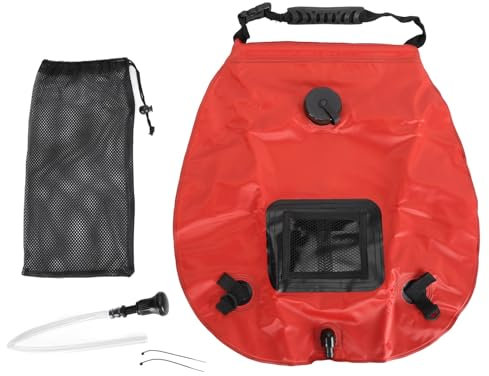 OFFAXE Camping shower 20l, solar shower camping with temperature display, portable solar shower bag heater mobile camping, bag camping shower outdoor garden shower, for camping beach (Red)