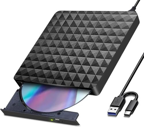 XIAOXIN Unità CD/DVD Esterno, USB 3.0 Type-C Portatile Unità CD/DVD +/- RW Slim Masterizzatore DVD/CD ROM Rewriter Burner compatibile con laptop PC desktop Windows 11/10/XP/8/7/Mac/Linux