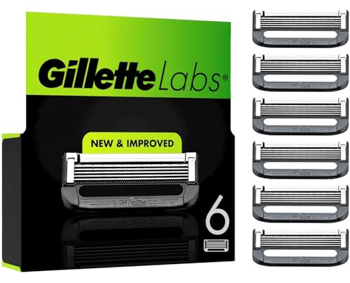 Gillette Laboratorios de maquinillas de afeitar, 6 piezas, ajuste a GilletteLabs Con barra exfoliante y maquinilla de afeitar caliente, maquinillas de afeitar Gillette