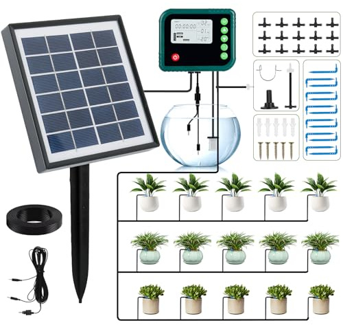 SystèMe D'Irrigation Solaire Automatique, SystèMe D'Irrigation Automatique de Jardin Avec 12 Modes de Minuterie + Tuyau de 15 M Pour Jardin, Plantes de Balcon, Plantes en Pot en Plein Air