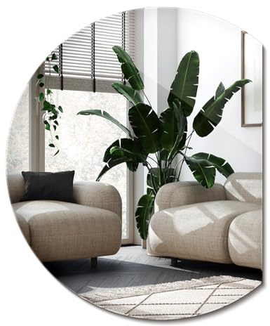 Specchio Rotondo Elegante 74 cm x 90 cm Bordo Unico e Accento Murale Bello per Soggiorno Camera Da Letto e Bagno perfetto per Uno Stile Moderno e Boho