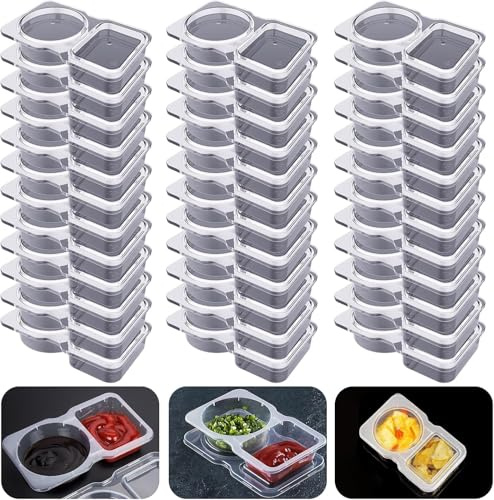 30set Double Compartment Condiment Container,2025 Upgarde Reusable Grab And Go Snack Containers with Lids, Double Compartment Snack Containers for Snacks Dips Takeout Travel and Outdoor Camping
