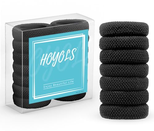 HOYOLS Svarta sömlösa hårsnoddar för tjockt hår, skadefria hårband elastiska scrunchies för kvinnor flickor (svart)