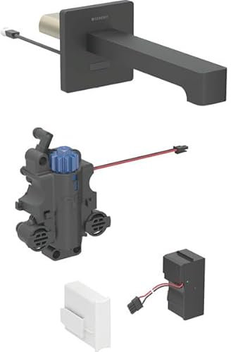 Robinetterie de lavabo Geberit Brenta, saillie 170mm, avec mitigeur thermostatique, alimentation au réseau, pour boîtier de fonction encastré, 116.277.14.1, Couleur: noir mat
