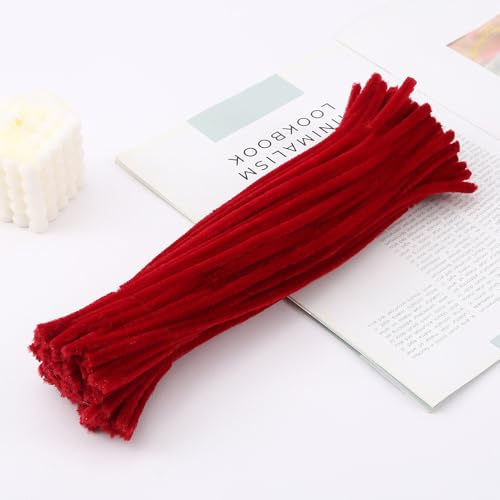 YKAFADE 200 Stück Pfeifenreiniger, Pfeifenputzer Biegeplüsch Basteldraht 30cm 8mm Pfeifenreiniger Chenilledraht Pfeiffendraht zum Basteln für Kreative DIY-Projekte und Basteldeko -Rot #2
