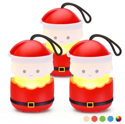 EverBrite 3-Pack Christmas Santa Claus Lanterns | 4 Colors & 5 Lighting Modes, AAA Batteries Included, Indoor & Outdoor, Perfect Christmas Gifts
