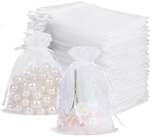 50 Stück Organzasäckchen,10x15Cm Organzabeutel Mit Kordelzug, Schmuckbeutel,Kleine Säckchen Zum Befüllen, Für Hochzeiten, Süßigkeiten, Kristalle, Geburtstage, Gastgeschenke, Bastelarbeiten(Weiß)