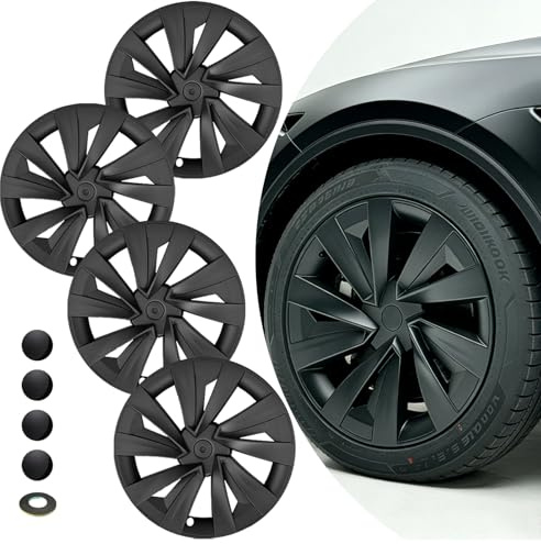 KAVANIC pour Tesla Model Y 2025-2026 Enjoliveurs de Roues 19 Pouces - Design aérodynamique de Style Sport, 2025-2026 Model y Enjoliveurs de Roues Installation Facile par encliquetage (Noir Mat)