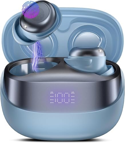 DUSONLAP Wireless Earbuds, Mini Sleep Earbuds Bluetooth 5.4 Headphones In Ear Noise Cancelling Mic, 47H Playtime Ear Buds, IPX7 Waterproof Earphones, LED Display, Touch Control, USB-C, Haze Blue, 2025