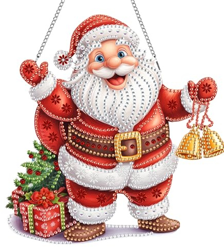 Hoobee Weihnachtsmann Diamond Painting Anhänger, Weihnachten Diamond Painting Fensterbilder, 5D Diamant Painting mit Kette, Wandbehang Kits-Für Zuhause Wanddekoration Und Eingang Dekoration-2