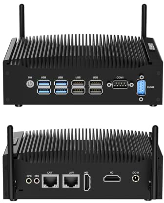 VANISORA Lüfterloser Mini PC, Industrie Mini PC i5 8350U, lüfterlose Industrie PC Win 11 Pro, 4K UHD Dual Display, 2RJ45 LAN, 8USB, 2RS232 COM, WiFi, BT, VESA, Linux (8GB RAM 256GB SSD)