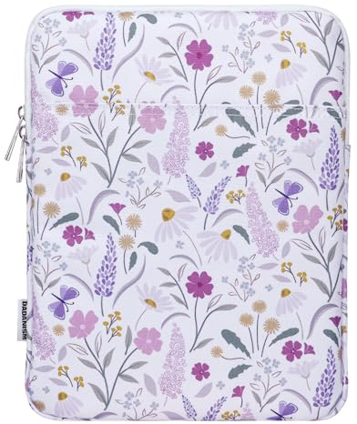 Dadanism 9-11 Housse Protectrice Pochette Nylon pour iPad (A16) 11, iPad Air M4 M3 11, iPad Pro M5 M4 11, iPad 10é Gén 10,9, iPad 9/8/7é Gén 10,2, Galaxy Tab A11+/A9+ 11, Fleur Violette