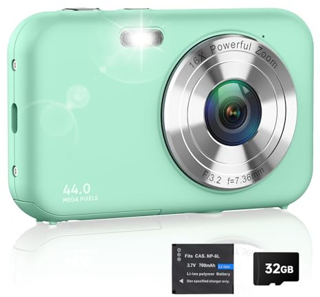 Digitalkamera 1080P 44MP Fotokamera 16X Digitalzoom Kamera, Vlogging Fotoapparat Kompaktkamera mit 2,4 LCD Bildschirm