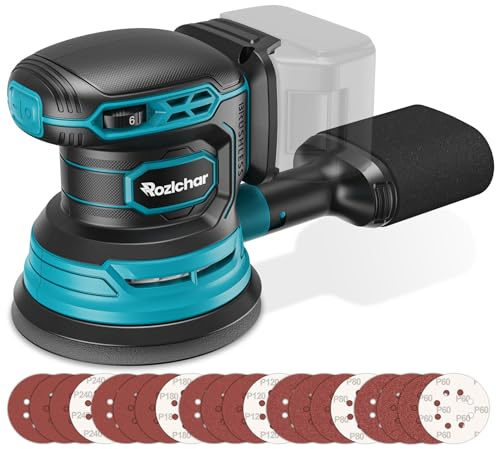 Akku-Exzenterschleifer, kompatibel mit for Makita 18V Akku (ohne Akku), elektrischer Handschleifer mit Staubabsaugung, 6 variable Geschwindigkeiten, 20 Stück Schleifpapier zum Schleifen und Polieren
