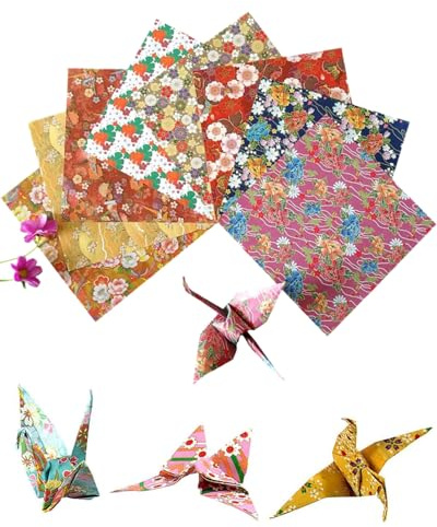 HUVZOR Set carta da origami, 60 fogli Carta pieghevole da origami giapponese washi carta origami Origami per Bambini fai-da-te varietà Patterns 8 fantasie,Colore casuale