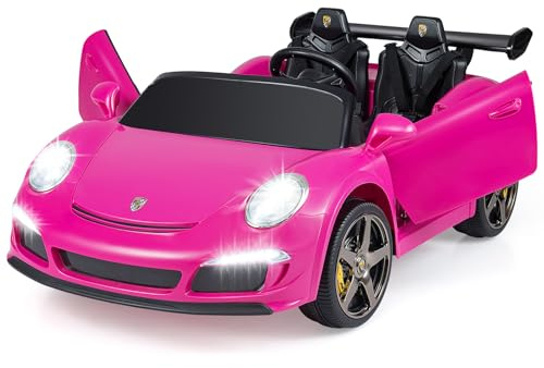 COSTWAY Elektrisk Bil för Barn 12 V Med 2,4 G Fjärrkontroll, LED-Lampor, Tuta, Musik och Bluetooth, Barnfordon för Barn Från 3 År, Rosa, Kraftfullt 4WD-System och Säkerhetsbälten