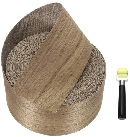 sourcing map 3 x 49 ft Wood Edge Banding, Pre-Glued Iron on Edging Strip, Plywood Wood Grain Repair Tape for Cabinet Repair, Furniture Restoration, Handicraft DIY, Walnut