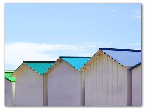 Glücksvilla Quadro da parete – casetta da spiaggia in Normandia 9 – (immagine in vetro acrilico 5 mm, 60 x 45 cm) Stampa artistica tedesca – Francia mare maritim Bretagna spiaggia