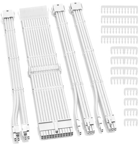 QWORK® Cable de extensión PSU 30 cm 16AWG, 24 Pines ATX / 4+4 Pines EPS / 6+2 Pines PCI-E de Cables de Fuente de alimentación con peines para Cables, para PCs de Juegos/GPU/CPU