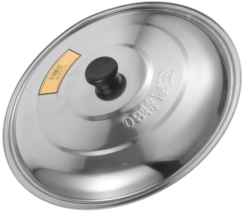 Runder Topfdeckel aus Edelstahl 33cm Silber, Multifunktional | Pfannendeckel 33cm Durchmesser, Kunststoffgriff, Leichtes Zubehör für Topf und Pfanne