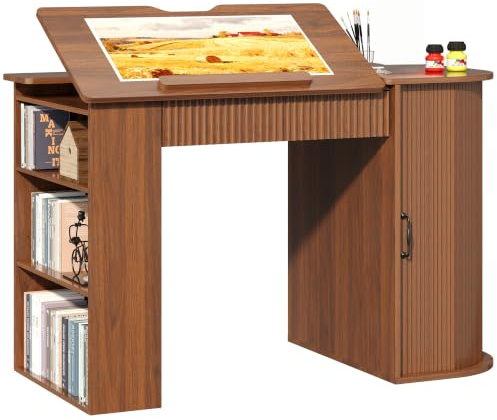 TinFrey Mesa de Dibujo inclinable con cajones y almacenaje, Efecto Madera