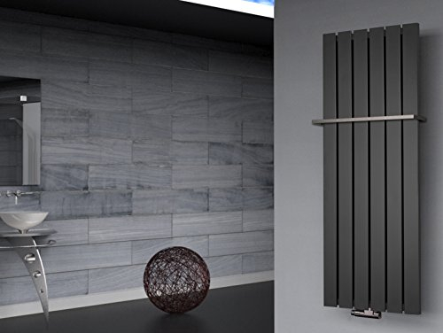 Badheizkörper Design Peking 2 120x47cm 799 Watt anthrazit - moonstone (+1 Halter 15mm) SZAGATO Handtuchwärmer Handtuchtrockner Handtuchhalter Paneelheizkörper vertikal Mittelanschluß