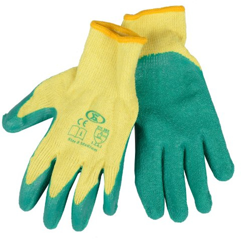 XS-Stock XS1913 12 Pairs of Builders Gardening DIY Latex Coated Work Gloves - Green (Size 8), Medium