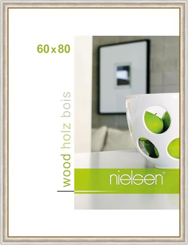 nielsen Bilderrahmen, 60 x 80 cm, Holz, Silber, Posterrahmen zum Aufhängen im Hoch- & Querformat, Echtglas, Derby