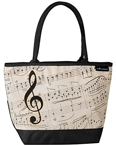 VON LILIENFELD Handtasche Dame Antikes Notenblatt Beige Noten Musik Shopper Maße cm L42 x H30 x T15 Strandtasche Henkeltasche Büro