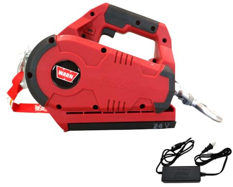 WARN 885030 PullzAll Cordless 24V DC Portable Electric Winch with Steel Cable and 1 Rechargeable Battery Pack: 1/2 Ton (1,000 lb) Pulling Capacity