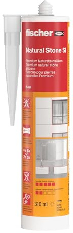 fischer Natursteinsilikon DNS, Silikon-Dichtstoff für Marmor und Naturstein, Kartusche zum Abdichten, Verfugen und Kleben, geruchsarm, für den Innen- und Außenbereich, 310 ml, transparent