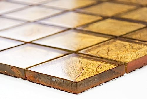 Mosaik Fliese Transluzent Glasmosaik Crystal gold Struktur für WAND BAD WC DUSCHE KÜCHE FLIESENSPIEGEL, Mattengröße: 300x300 = 0,09 qm, Steingröße: 48x48x8 mm - 1 Matte