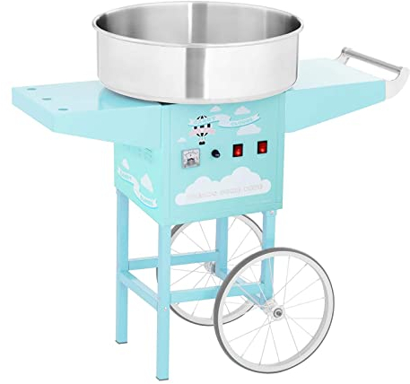 Royal Catering Candy Floss Maker Macchina per Zucchero Filato con Carrello RCZK-1200-BG (52 cm, 1.200 W, in Acciaio Inox, Misurino incluso, 1 porzione in 30-60 s, Turchese)