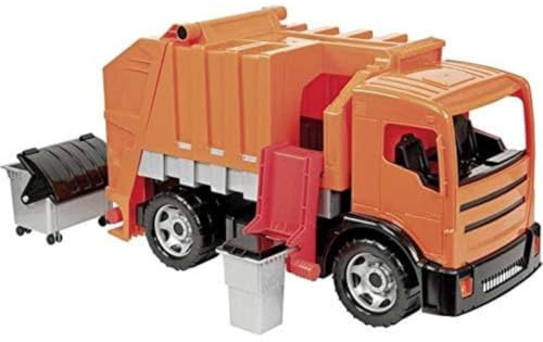 LENA -2166 Riesen GIGA Trucks ca. 72 cm, Achsen und 2 Mülleimer, orangefarbener Müllwagen, XXL-Spielzeugfahrzeug für Kinder ab 3 Jahren, 2166, Mehrfarbig