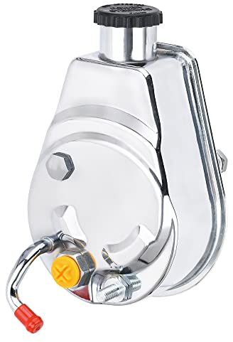 PTNHZ Saginaw Power Steering Pump P Series 5/8 Keyway Pulley Shaft Chrome Street/Hot Rod Reservoir Gearbox Relacement For 66-74 GM Chevy Chevrolet