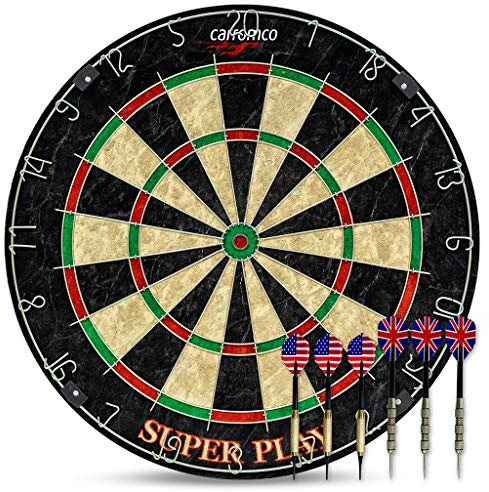 Carromco Superplay Dartscheibe Sisal Turniergröße – Profi Steeldartboard aus Sisal inkl. 3 Steeldarts & 3 Softdarts Dartpfeile Dart-Set für Erwachsene & Jugendliche