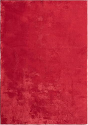 the carpet Relax – Superweiches Badezimmerteppich, Flauschige Badematte in Felloptik, rutschfest & Waschbar (30°C), Ultra Soft Badvorleger Anti-Rutsch für Bad & WC, Rot, 80 x 150 cm