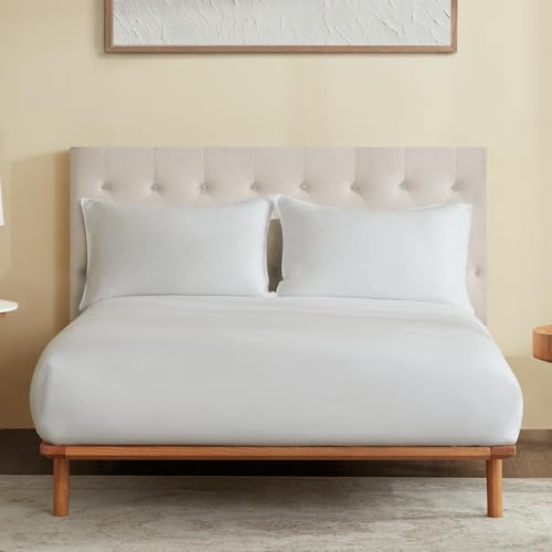 DAPU 100% Leinen Spannbettlaken, Naturfaser Luftiges Kühlendes Sommerbettlaken, Gewaschenes Weiches Spannbetttuch für Hotsleepers, 180×200cm mit 30cm tiefen Tasche, Weiß