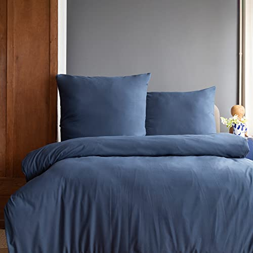 Komfortec Premium Superweiches Bettwäsche 2teilig 155x220 cm Bettbezug + 80x80 cm Kissenbezüge, gebürstet 100% Mikrofaser, Blau