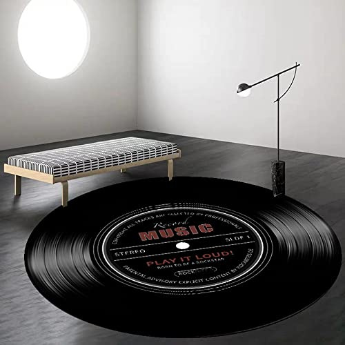 WLICWEI Traditioneller Orientteppich, fusselfrei, Esszimmer, Eingangsbereich, Foyer, Wohnzimmer, Schlafzimmer, Teppich, Vinyl-Schallplatte im Retro-Stil, Ø 200 cm